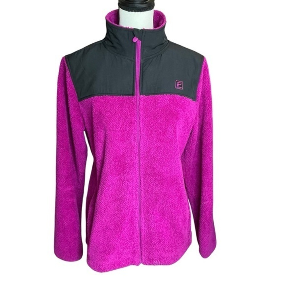 Fila Sport Teddy Fleece Jacket Fuchsia‎ and Black Zip Up Two Side Zipper Pockets
